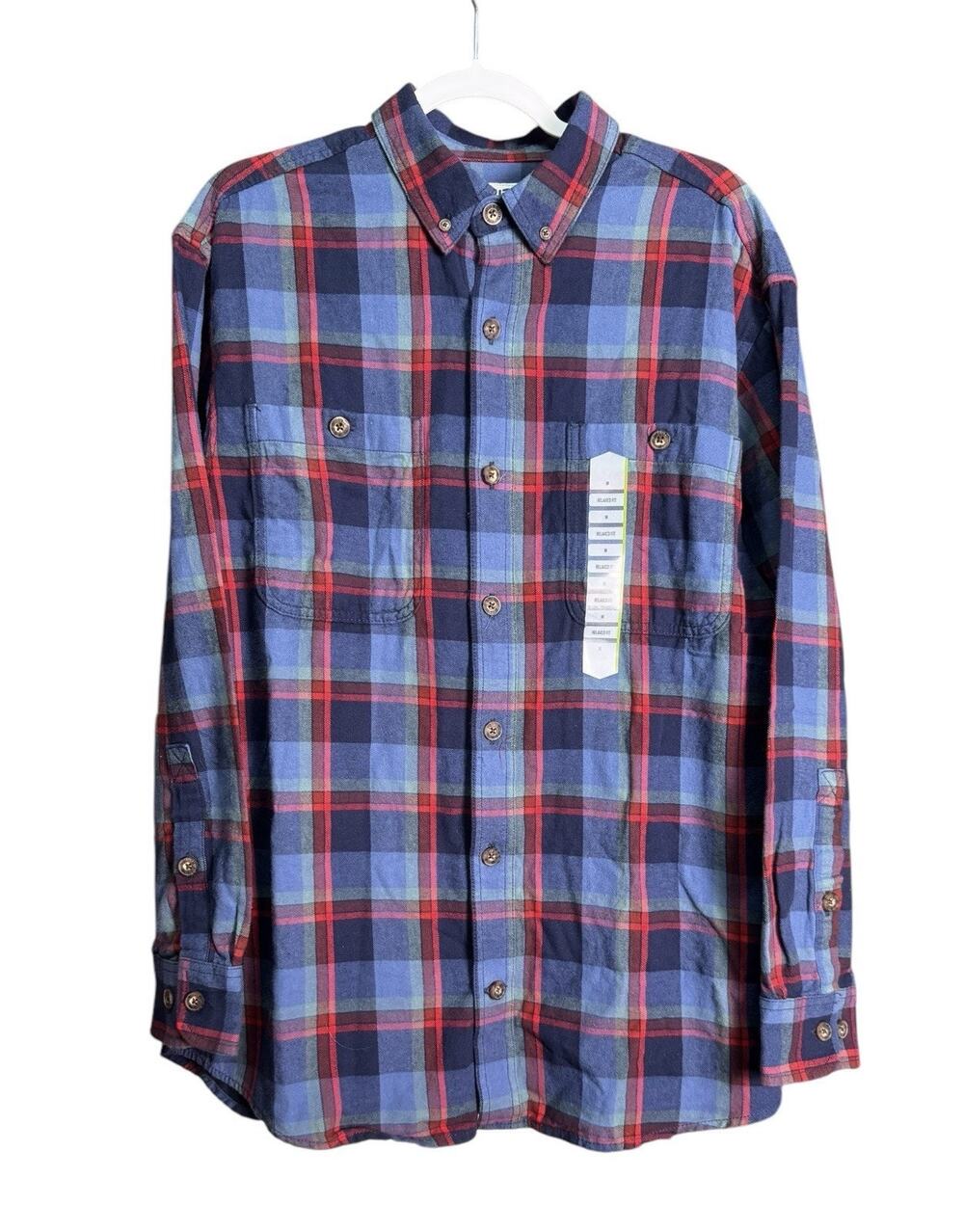 Duluth Trading Co Mens Medium Long Sleeve Flannel Shirt Button Up Blue Red Plaid